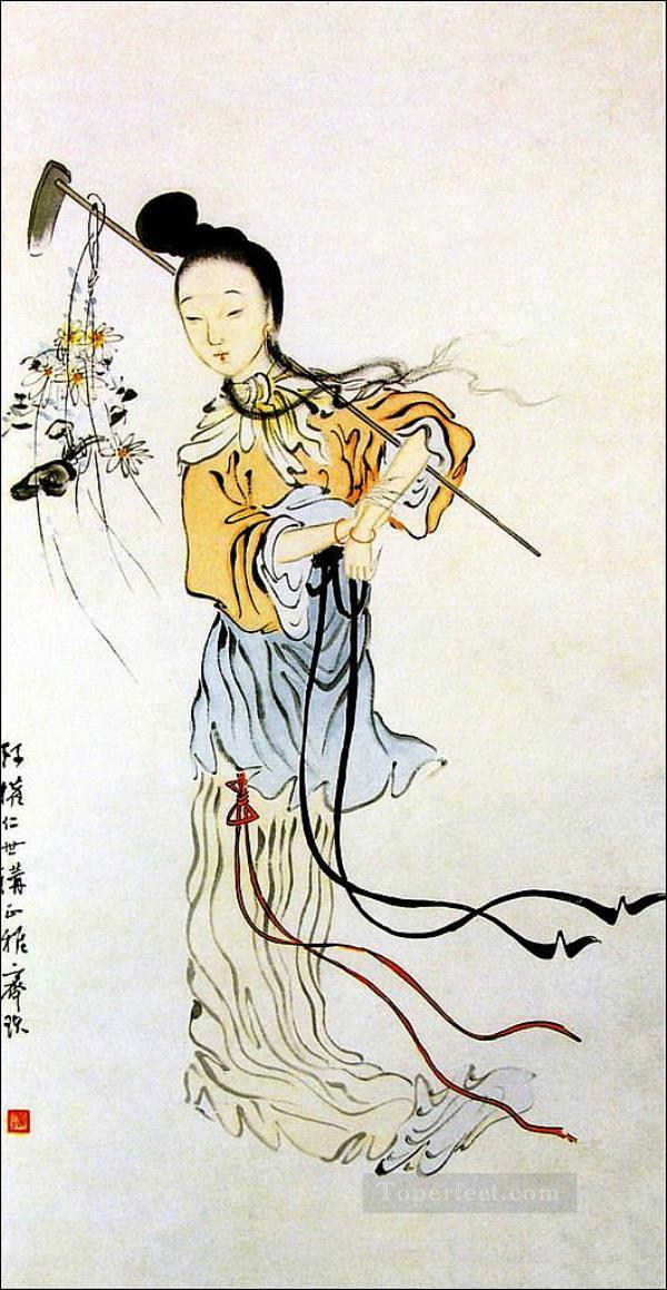 Qi Baishi 小さな女の子の古い中国のインク油絵